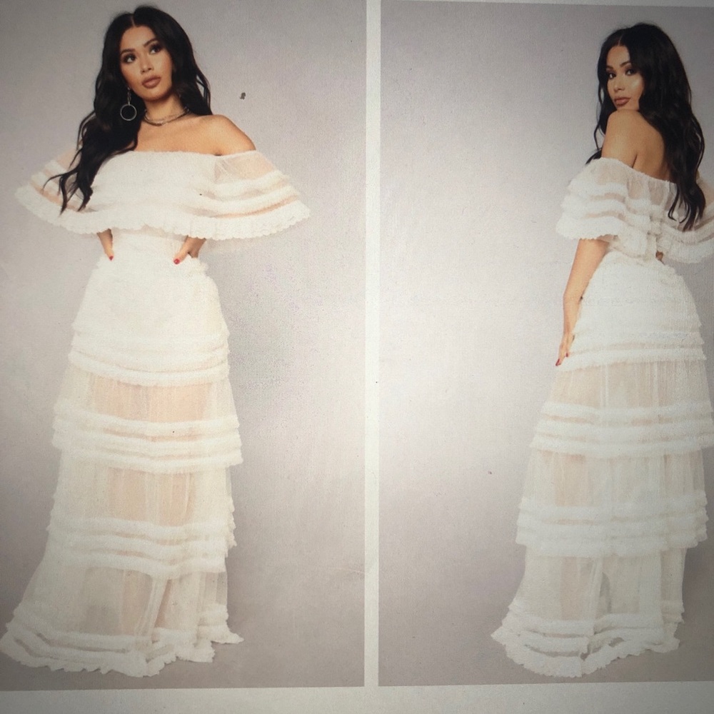 Reine Mesh Dress - White Ruffle Dress